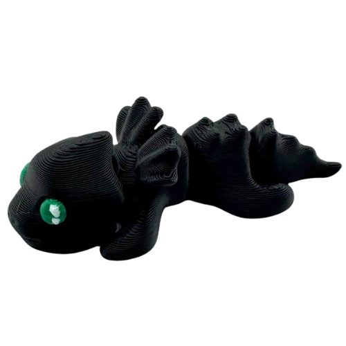 Ember the Dragon Flexling toy in dark gray with black eyes, poseable dragon figure from limited Original Crew edition