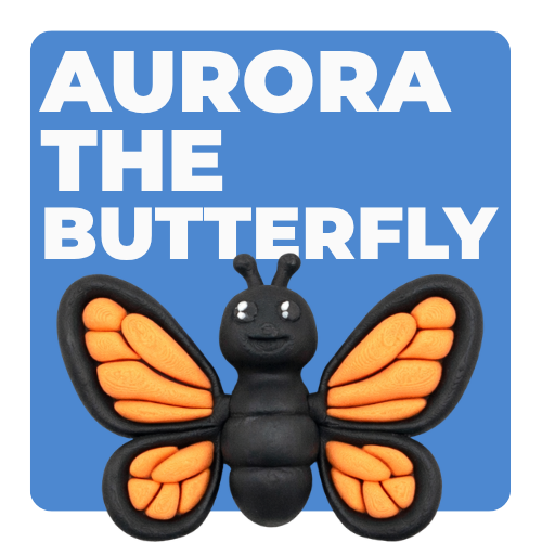 Aurora the Butterfly Flexling with black body and iridescent blue-green wings, poseable collectible toy from Original Crew