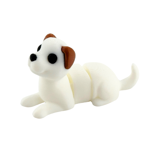 Waffles The Dog white articulated fidget toy from Flexlings Original Crew limited edition, shown in playful pose