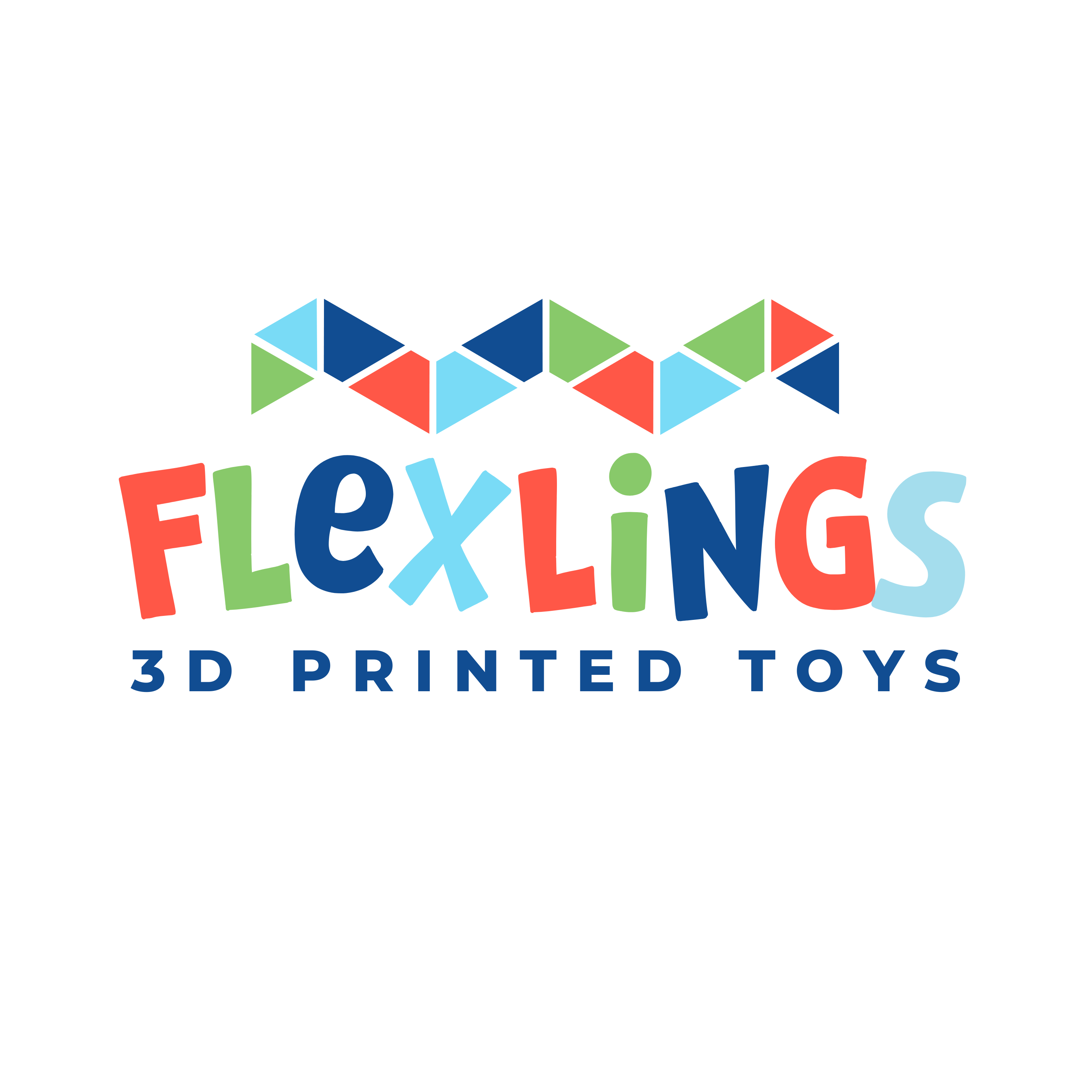 Colorful logo of Flexlings 3D Printed Toys on a white background