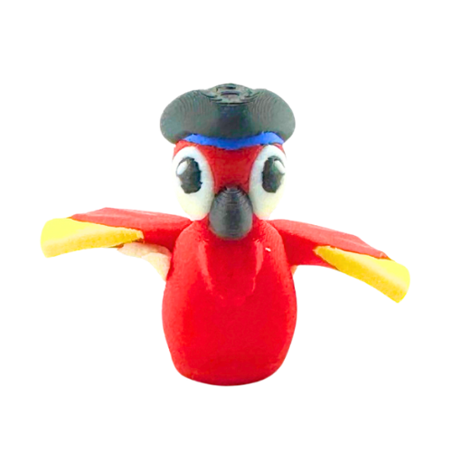 Shanty Scarlet Macaw pirate toy in bold red with tri-corner hat, Aye Matey limited edition, flexible articulated figure