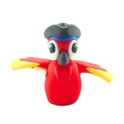 Shanty Scarlet Macaw pirate toy in bold red with tri-corner hat, Aye Matey limited edition, flexible articulated figure