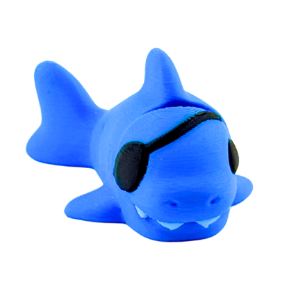 Finn the Shark Aye Matey pirate edition blue vinyl figure with eyepatch, flexible articulated limbs, limited collectible