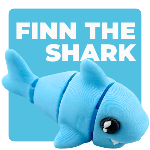 Finn the Shark Flexling toy in glowing blue SFX edition, bendable fidget collectible for kids ages 6 and up