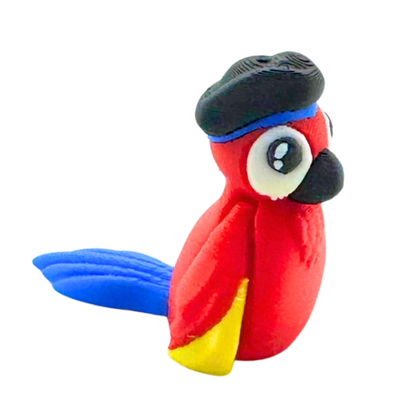 Shanty Scarlet Macaw pirate toy in bold red with tri-corner hat, Aye Matey limited edition, flexible articulated figure