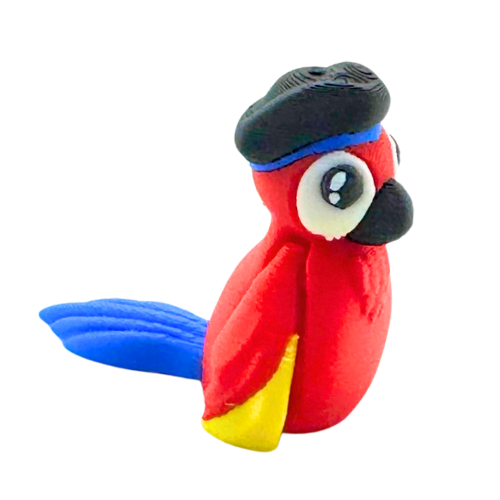 Shanty Scarlet Macaw pirate toy in bold red with tri-corner hat, Aye Matey limited edition, flexible articulated figure