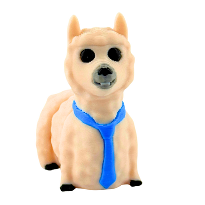 Chewie the Llama Fancy Edition figurine in cream finish with loosened tie, miniature collectible desk toy