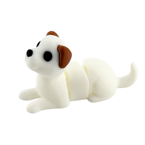 Waffles The Dog white articulated fidget toy from Flexlings Original Crew limited edition, shown in playful pose