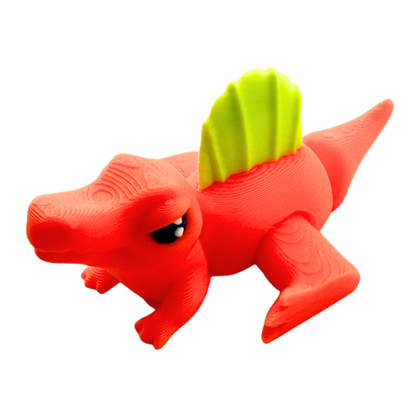 Orange Grumpy Sid Spinosaurus figure with crossed arms and moody expression, poseable dinosaur toy