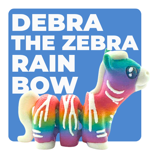 Debra the Zebra Rainbow Edition Flexling toy with gradient colors flowing across white stripes, palm-sized collectible
