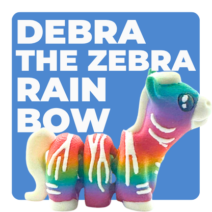 Debra the Zebra Rainbow Edition Flexling toy with gradient colors flowing across white stripes, palm-sized collectible