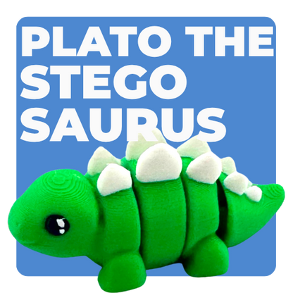 Plato the Stegosaurus green poseable dinosaur toy from Flexlings Original Crew, thoughtful expression, limited edition