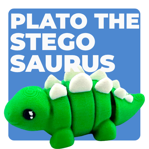 Plato the Stegosaurus green poseable dinosaur toy from Flexlings Original Crew, thoughtful expression, limited edition