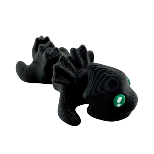 Ember the Dragon Flexling toy in dark gray with black eyes, poseable dragon figure from limited Original Crew edition