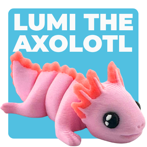 Lumi the Axolotl poseable toy in soft pink finish with frilly gills, part of Flexlings Original Crew limited edition