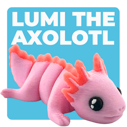 Lumi the Axolotl poseable toy in soft pink finish with frilly gills, part of Flexlings Original Crew limited edition