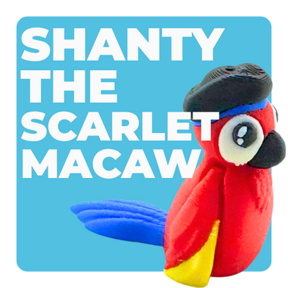 Shanty Scarlet Macaw pirate toy in bold red with tri-corner hat, Aye Matey limited edition, flexible articulated figure