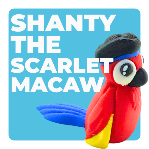 Shanty Scarlet Macaw pirate toy in bold red with tri-corner hat, Aye Matey limited edition, flexible articulated figure