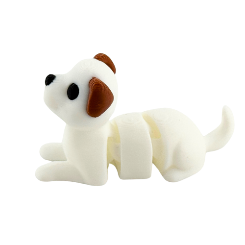 Waffles The Dog white articulated fidget toy from Flexlings Original Crew limited edition, shown in playful pose