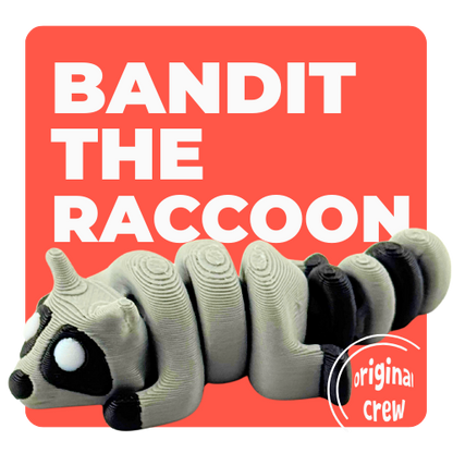 Bandit the Raccoon Flexlings toy, grey articulated raccoon figure from limited Original Crew edition