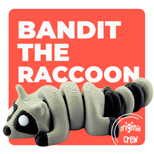 Bandit the Raccoon Flexlings toy, grey articulated raccoon figure from limited Original Crew edition