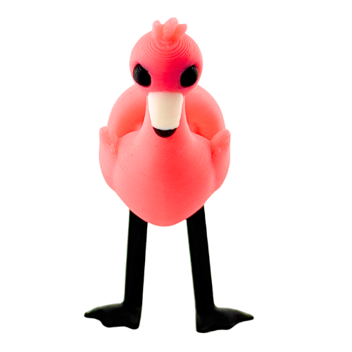 Salsa the Flamingo poseable toy in hot pink, standing on one leg with articulated neck and legs, Original Crew edition