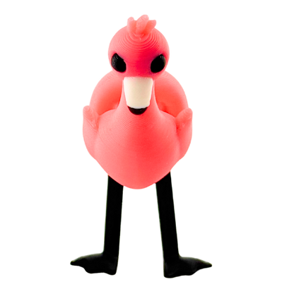 Salsa the Flamingo poseable toy in hot pink, standing on one leg with articulated neck and legs, Original Crew edition