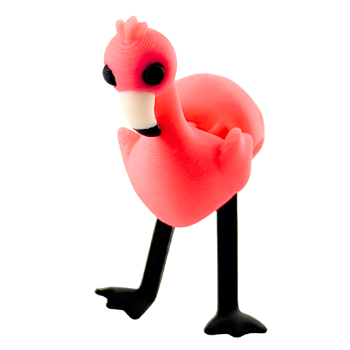 Salsa the Flamingo poseable toy in hot pink, standing on one leg with articulated neck and legs, Original Crew edition