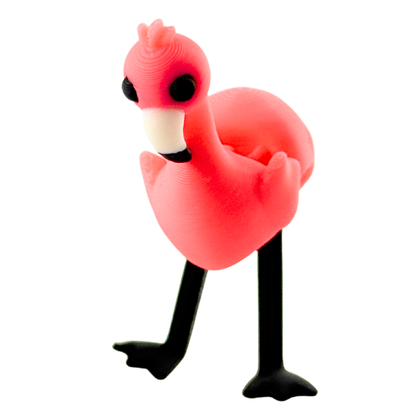 Salsa the Flamingo poseable toy in hot pink, standing on one leg with articulated neck and legs, Original Crew edition