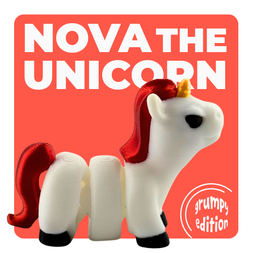 Nova the Unicorn Angry Edition Flexling with red hair and narrowed eyes, white poseable figure, ultra-limited collectible