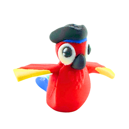 Shanty Scarlet Macaw pirate toy in bold red with tri-corner hat, Aye Matey limited edition, flexible articulated figure
