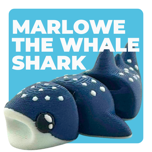 Marlow the Whaleshark poseable toy figure in dark blue with articulated tail and fins, Original Crew edition