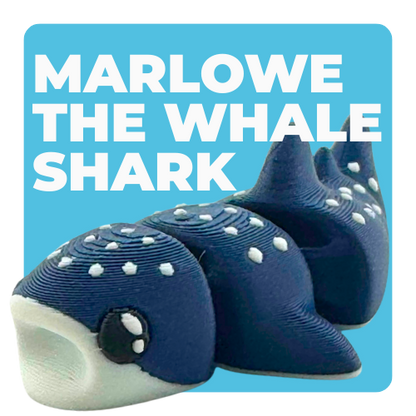 Marlow the Whaleshark poseable toy figure in dark blue with articulated tail and fins, Original Crew edition