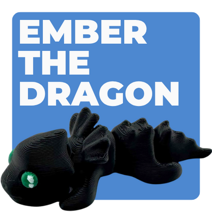 Ember the Dragon Flexling toy in dark gray with black eyes, poseable dragon figure from limited Original Crew edition
