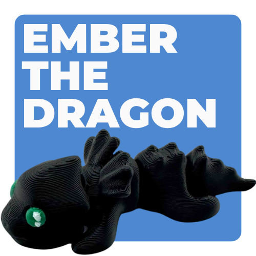 Ember the Dragon Flexling toy in dark gray with black eyes, poseable dragon figure from limited Original Crew edition