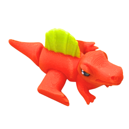 Orange Grumpy Sid Spinosaurus figure with crossed arms and moody expression, poseable dinosaur toy
