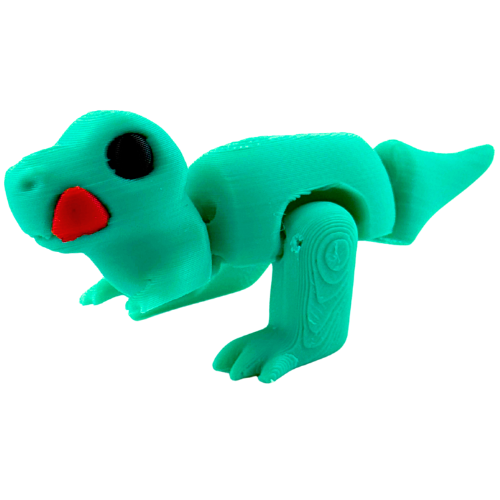 Roary the T-Rex Nom Nom Edition collectible toy in shimmery turquoise finish with tongue out in playful hungry pose