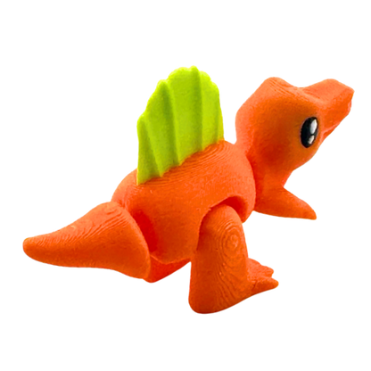 Orange Sid the Spinosaurus Flexlings toy with flexible limbs in fishing pose, Original Crew limited edition