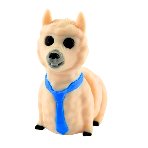 Chewie the Llama Fancy Edition figurine in cream finish with loosened tie, miniature collectible desk toy
