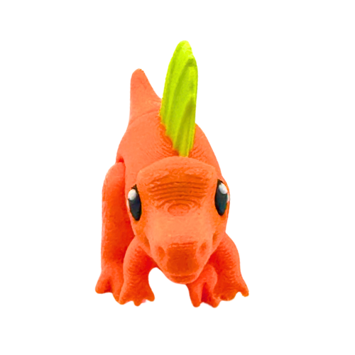 Orange Sid the Spinosaurus Flexlings toy with flexible limbs in fishing pose, Original Crew limited edition