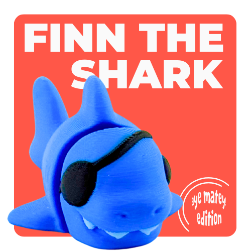 Finn the Shark Aye Matey pirate edition blue vinyl figure with eyepatch, flexible articulated limbs, limited collectible