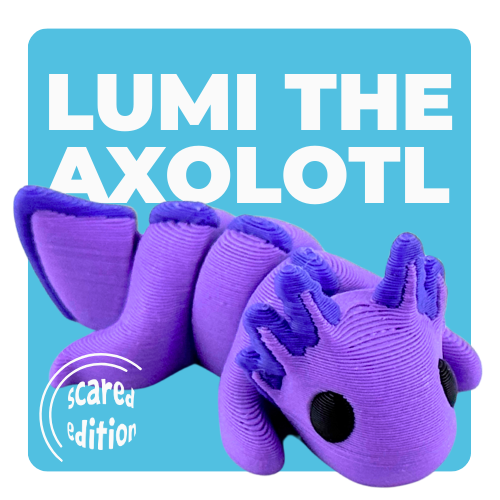 Lumi the Axolotl Scared Edition - purple poseable axolotl toy with flexible limbs and tail, limited to 20 pieces