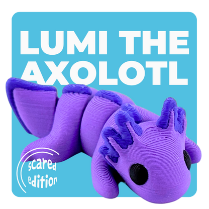 Lumi the Axolotl Scared Edition - purple poseable axolotl toy with flexible limbs and tail, limited to 20 pieces