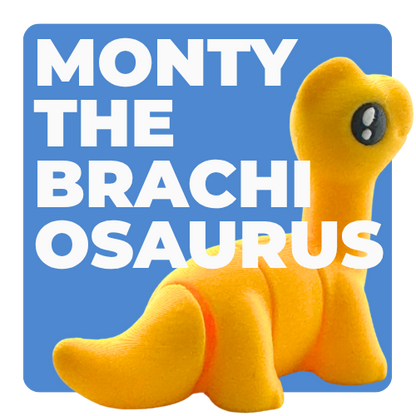 Monty the Brachiosaurus yellow poseable dinosaur figure wearing bow tie from Flexlings Original Crew collection