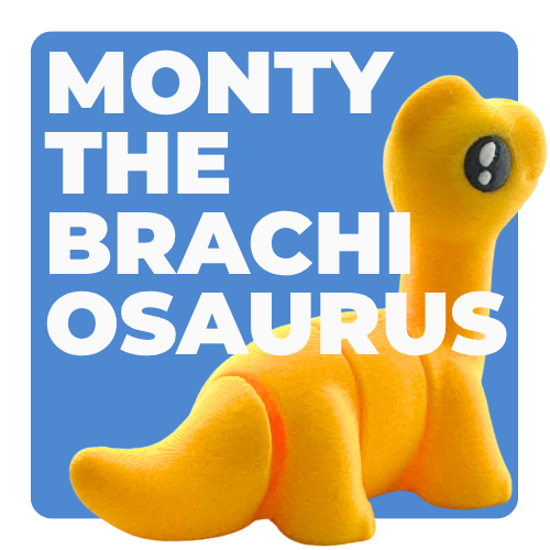 Monty the Brachiosaurus yellow poseable dinosaur figure wearing bow tie from Flexlings Original Crew collection