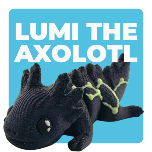 Lumi the Axolotl Constellation Edition Flexlings toy with glow-in-the-dark Lacerta constellation pattern on pink axolotl figure