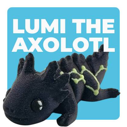 Lumi the Axolotl Constellation Edition Flexlings toy with glow-in-the-dark Lacerta constellation pattern on pink axolotl figure