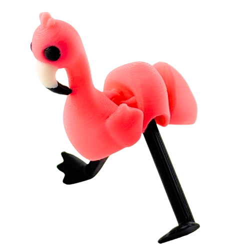 Salsa the Flamingo poseable toy in hot pink, standing on one leg with articulated neck and legs, Original Crew edition
