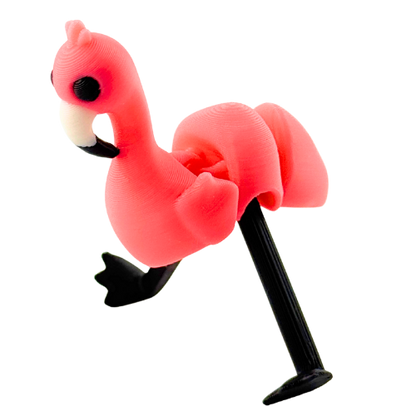 Salsa the Flamingo poseable toy in hot pink, standing on one leg with articulated neck and legs, Original Crew edition