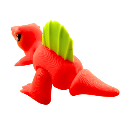 Orange Grumpy Sid Spinosaurus figure with crossed arms and moody expression, poseable dinosaur toy